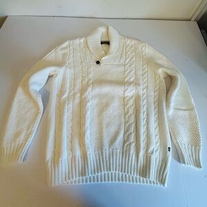 NWT Nautica Men's Cream shawl collar style Turtleneck Sweater with Button Detail